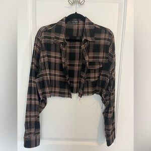 Cropped Flannel Top - Brown/Combo